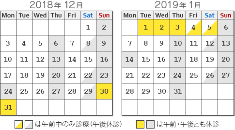 年末年始の休診日